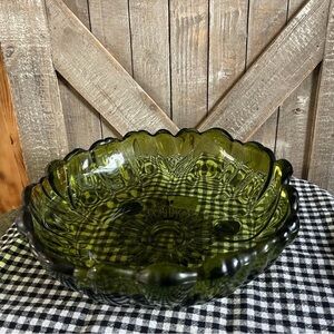 Vintage Green Glass Decorative Bowl